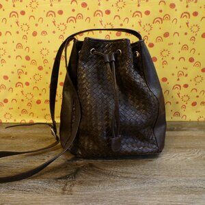 GANSON Women's Brown Woven Hobo Purse Shoulder Bag or Crossbody Drawstring